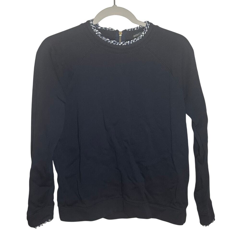 J. Crew Women's Navy Blue Plaid Trim Long Sleeve Knit Top Size Medium